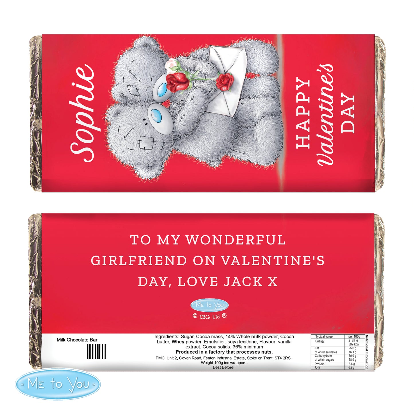 Personalised Me to You Valentine Milk Chocolate Bar