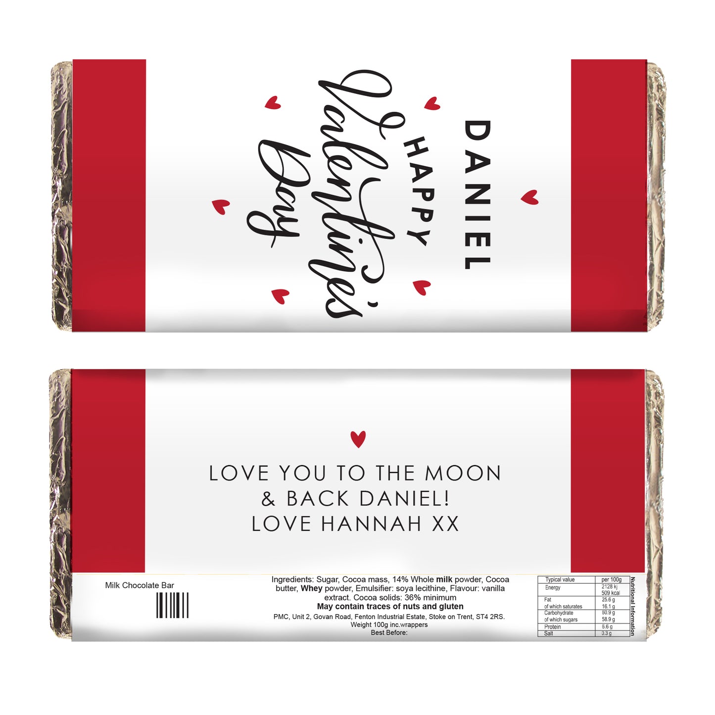 Personalised Happy Valentine's Day Milk Chocolate Bar