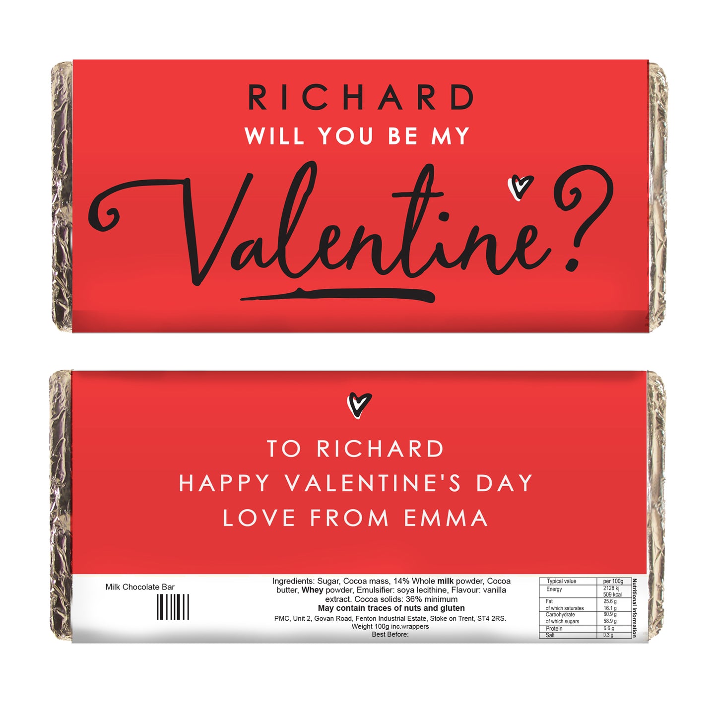 Personalised Be My Valentine Milk Chocolate Bar