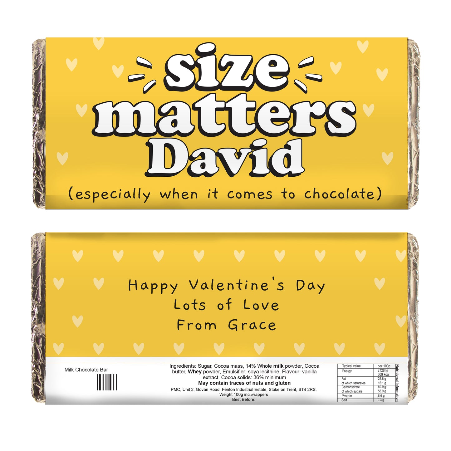 Personalised Size Matters Milk Chocolate Bar