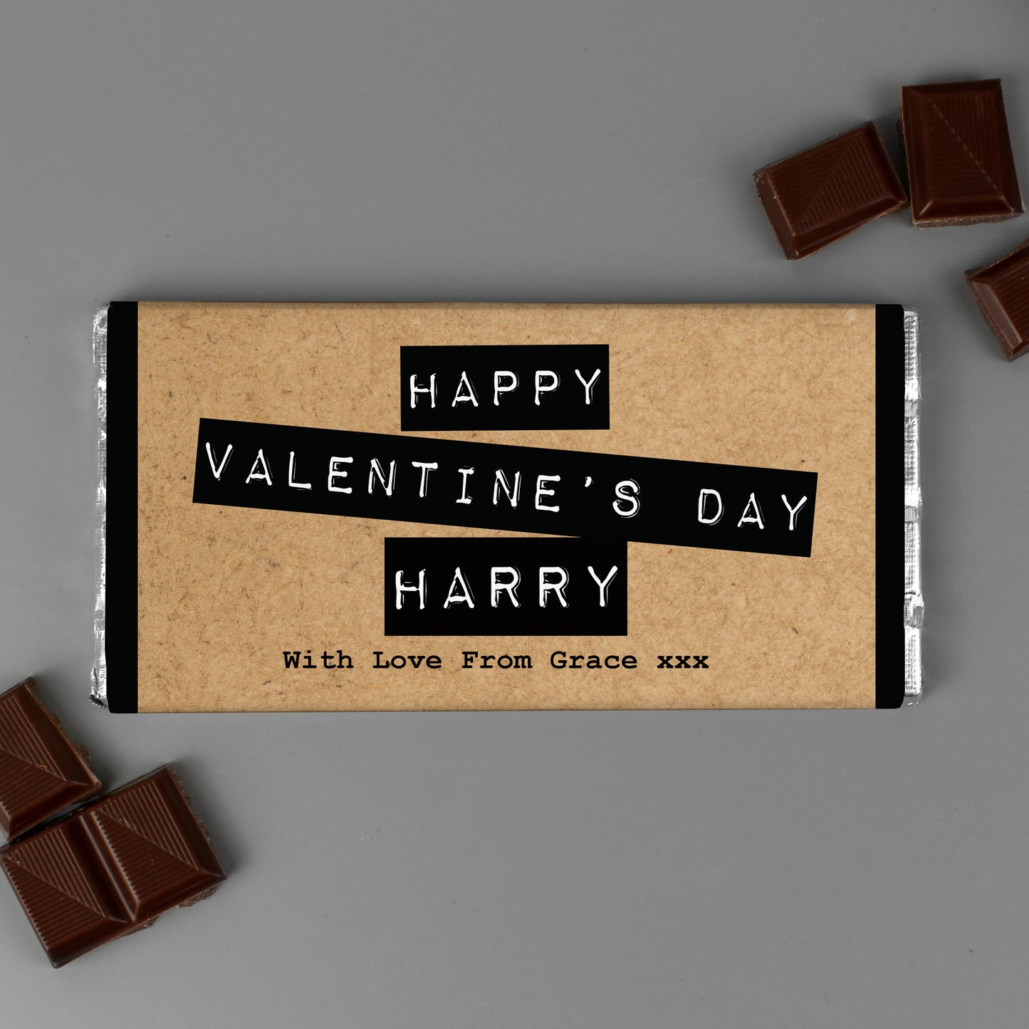 Personalised Valentine's Kraft Design Milk Chocolate Bar