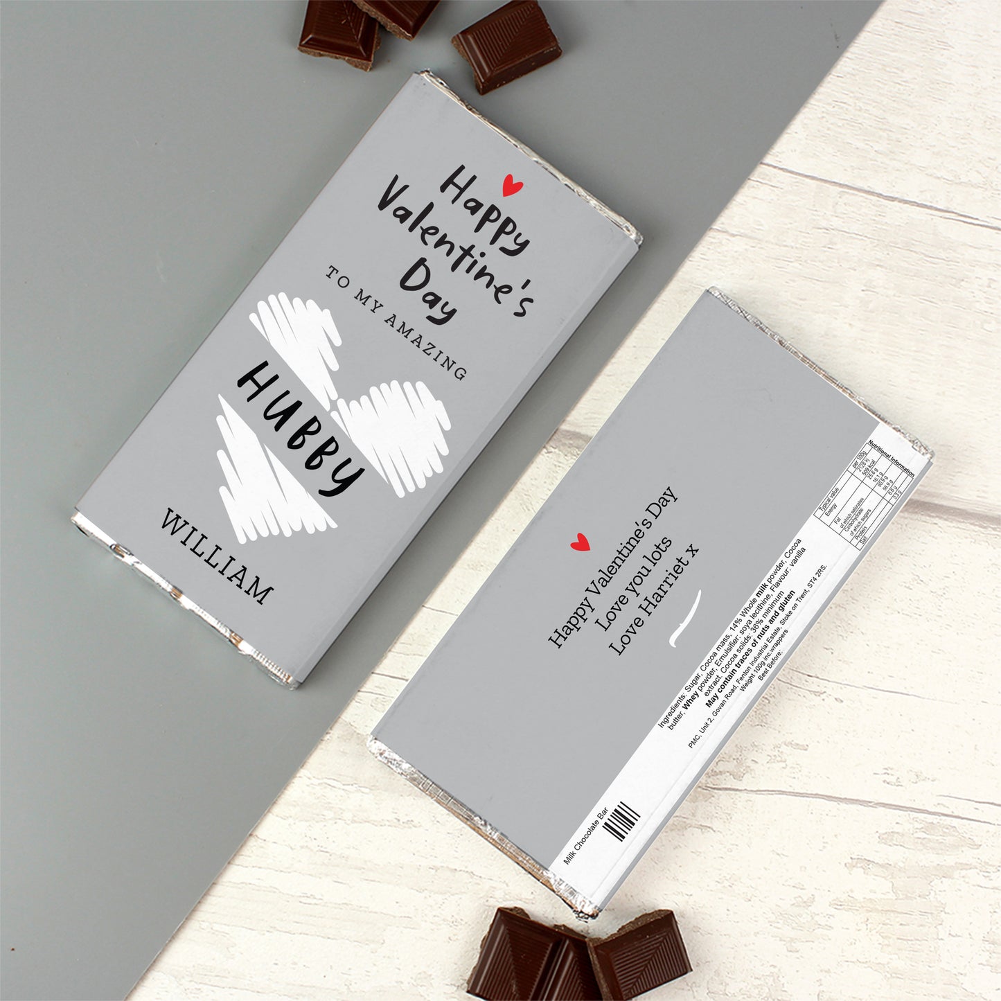 Personalised Valentine's Day Grey Design Milk Chocolate Bar