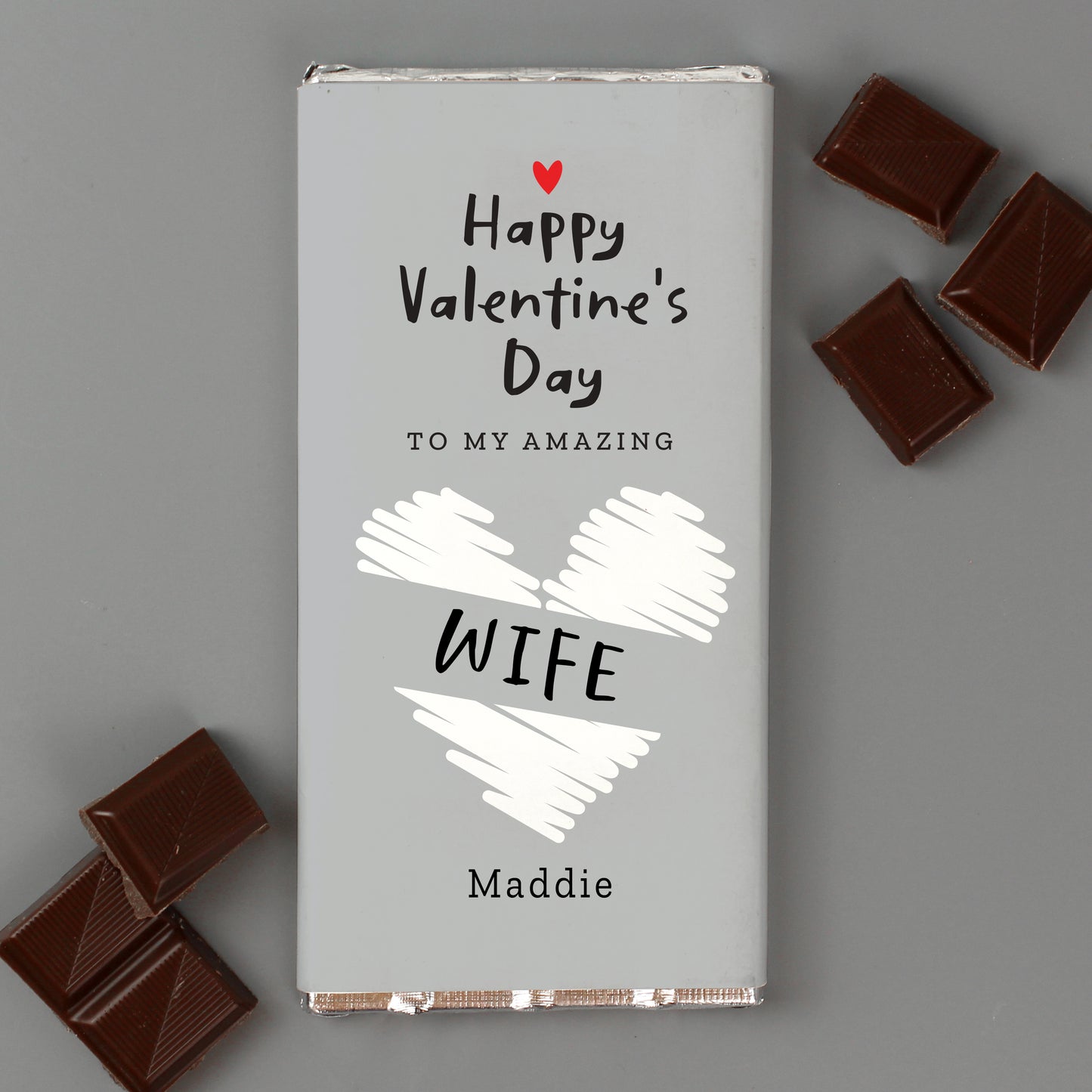 Personalised Valentine's Day Grey Design Milk Chocolate Bar