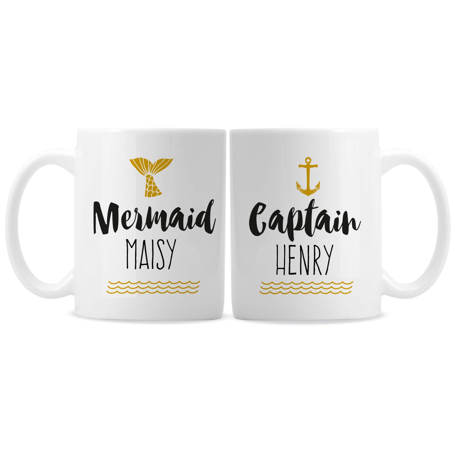 Personalised Mermaid and Captain Mug Set