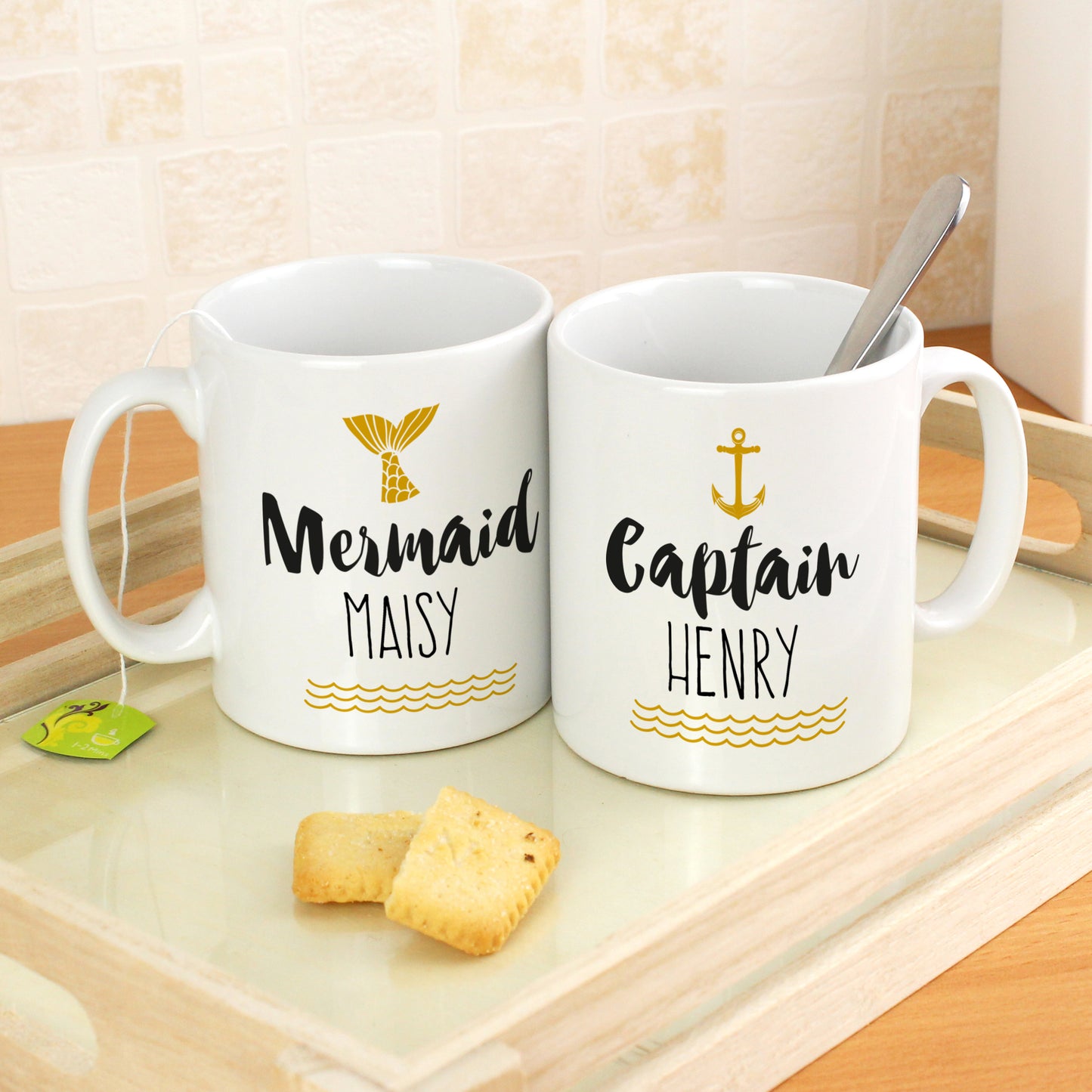 Personalised Mermaid and Captain Mug Set