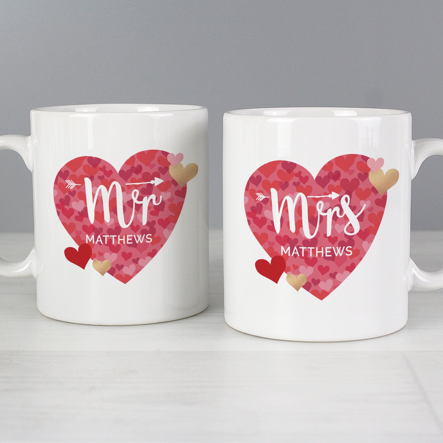 Personalised Mr and Mrs Valentine's Day Confetti Hearts Mug Set